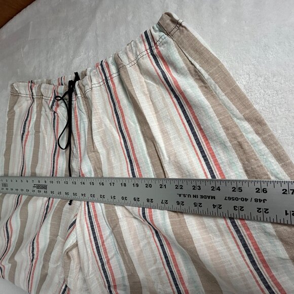 Cynthia Ashby Baggie Stripe Linen Pants Coral Size 1 Elastic Waist Relaxed New - Picture 8 of 11